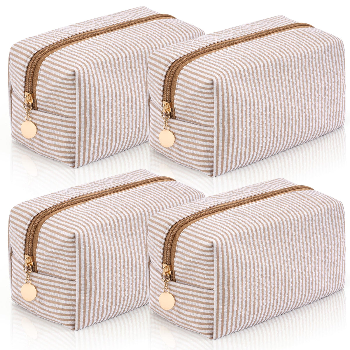 UUYUUY 4PCS Makeup Bag set with cute brown stripe design