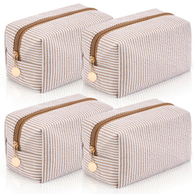 UUYUUY 4PCS Makeup Bag set with cute brown stripe design