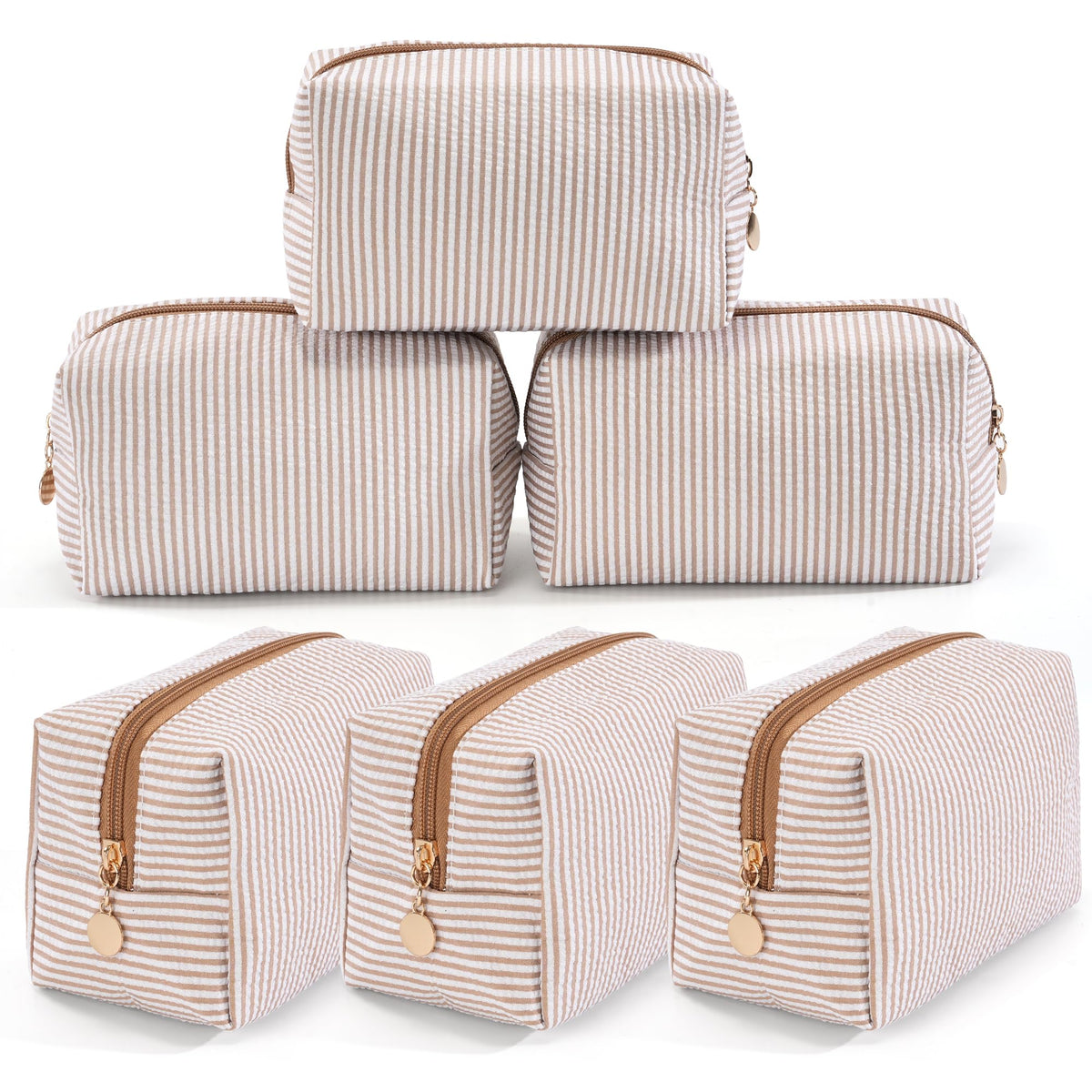 UUYUUY 6PCS Makeup Bag set with cute brown stripe design