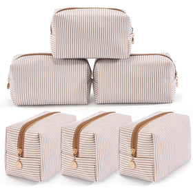 UUYUUY 6PCS Makeup Bag set with cute brown stripe design