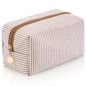 UUYUUY Makeup Bag front view with cute brown stripe design