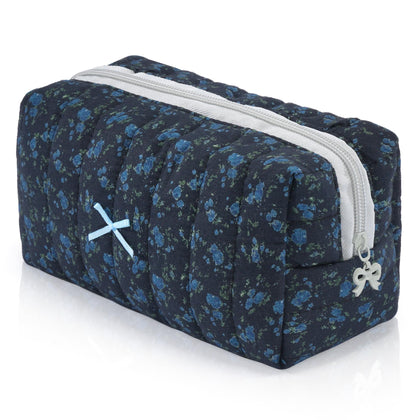 UUYUUY Makeup Bag Midnight Blue front view with floral design