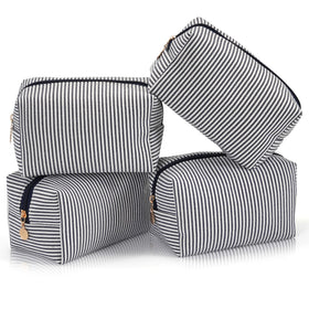 UUYUUY Makeup Bag Set 4PCS in navy with striped design