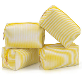UUYUUY Makeup Bag Set 4PCS in yellow with striped design