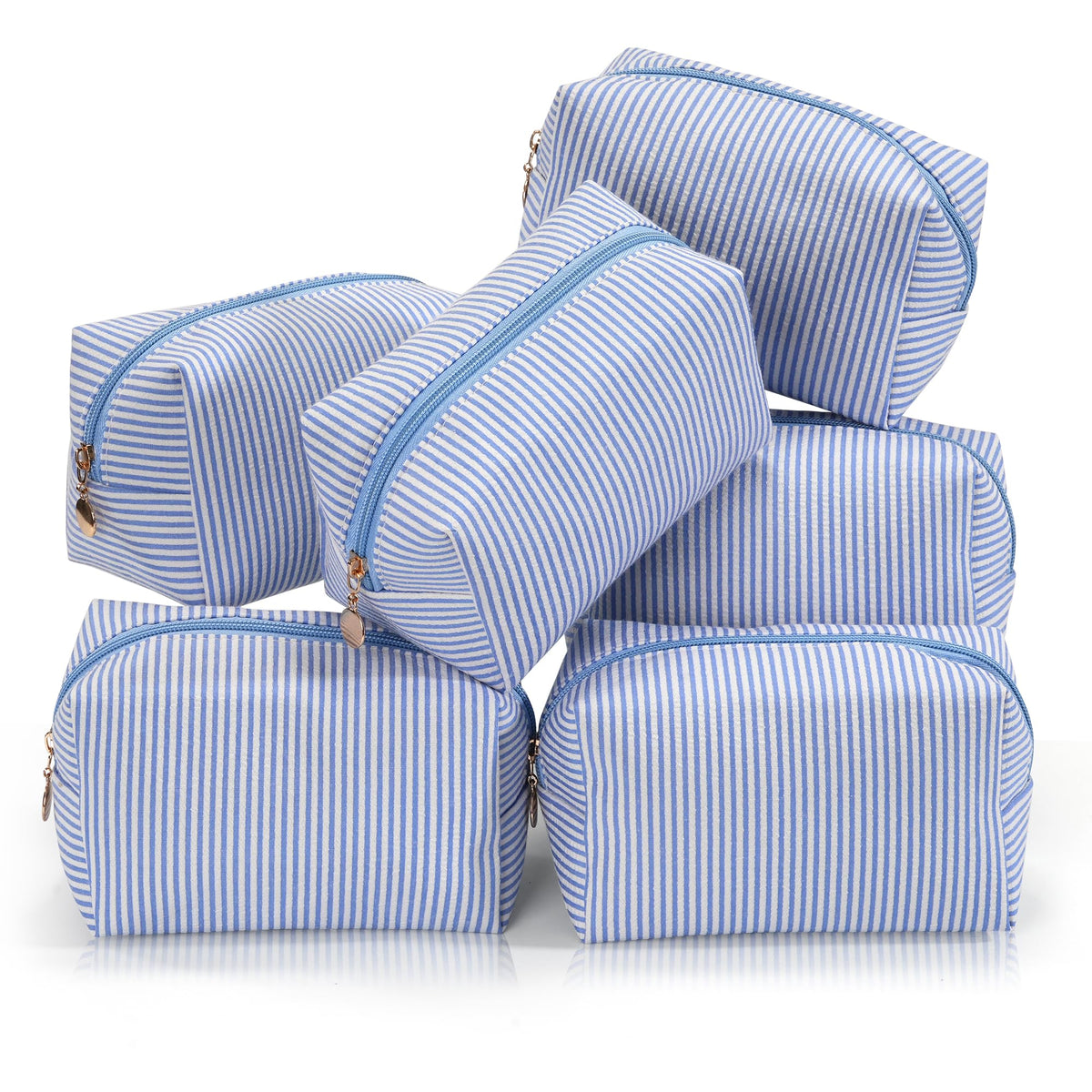 UUYUUY Makeup Bag Set 6PCS in blue striped design