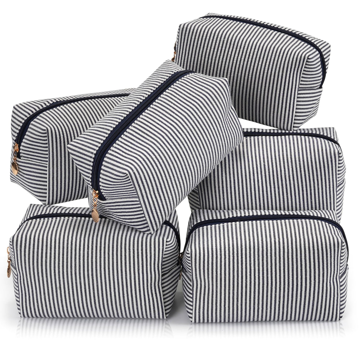 UUYUUY Makeup Bag Set 6PCS in Navy with striped design
