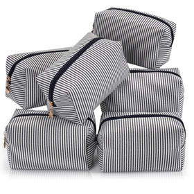 UUYUUY Makeup Bag Set 6PCS in Navy with striped design