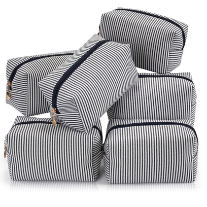 UUYUUY Makeup Bag Set 6PCS in Navy with striped design