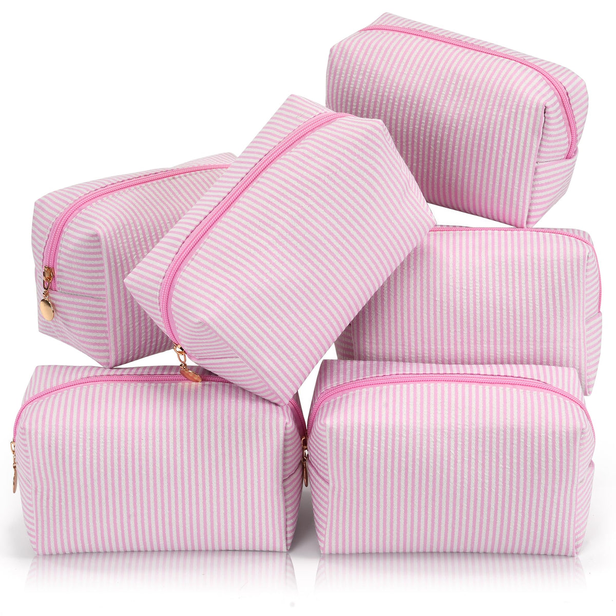 UUYUUY Makeup Bag Set 6PCS in pink with striped design