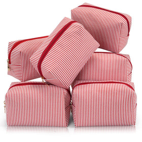 UUYUUY Makeup Bag Set 6PCS red striped pouches front view