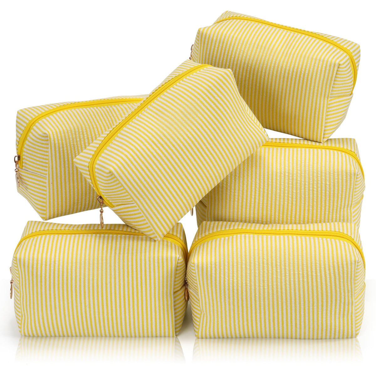 UUYUUY Makeup Bag Set featuring striped design in yellow