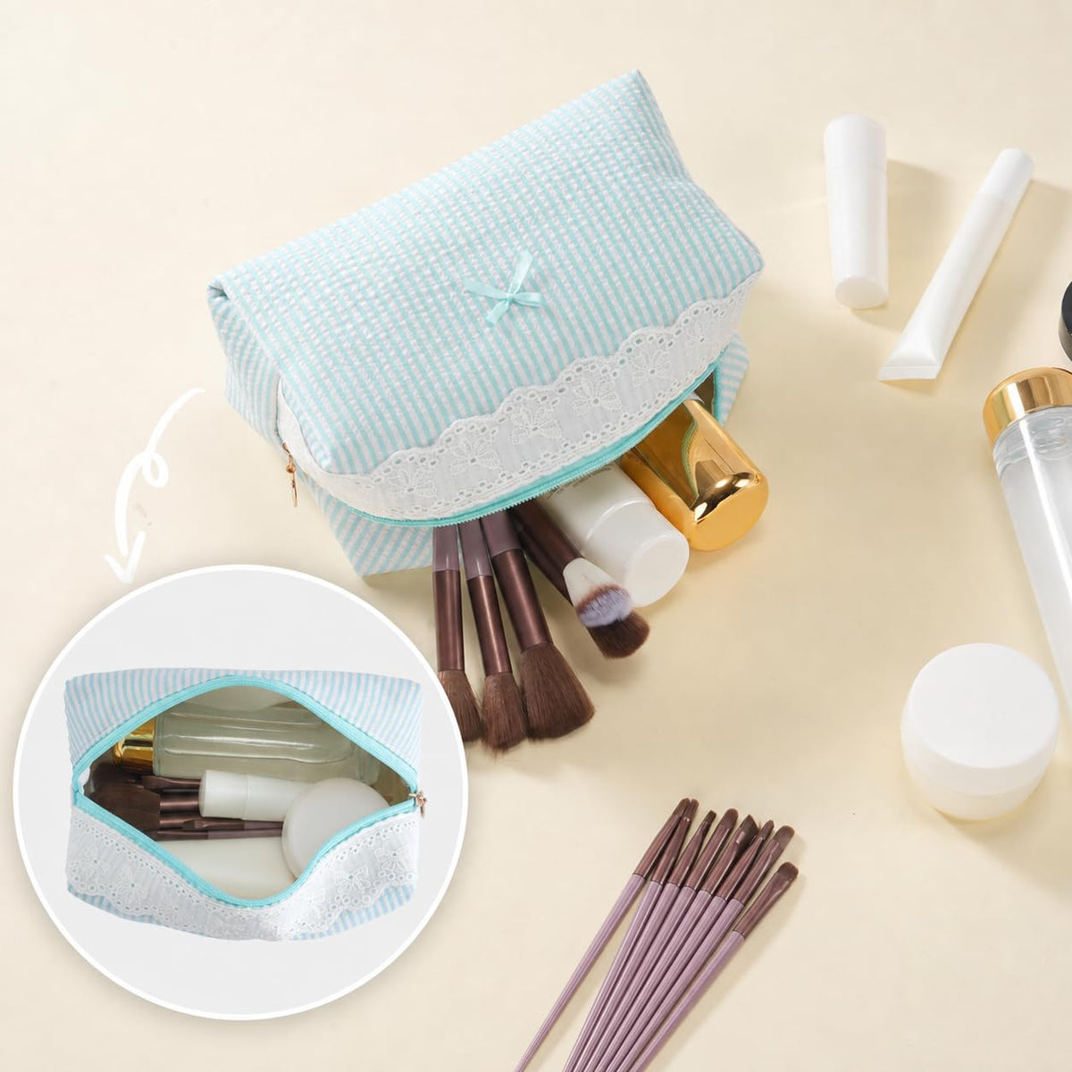 UUYUUY Makeup Bag showing bow accent