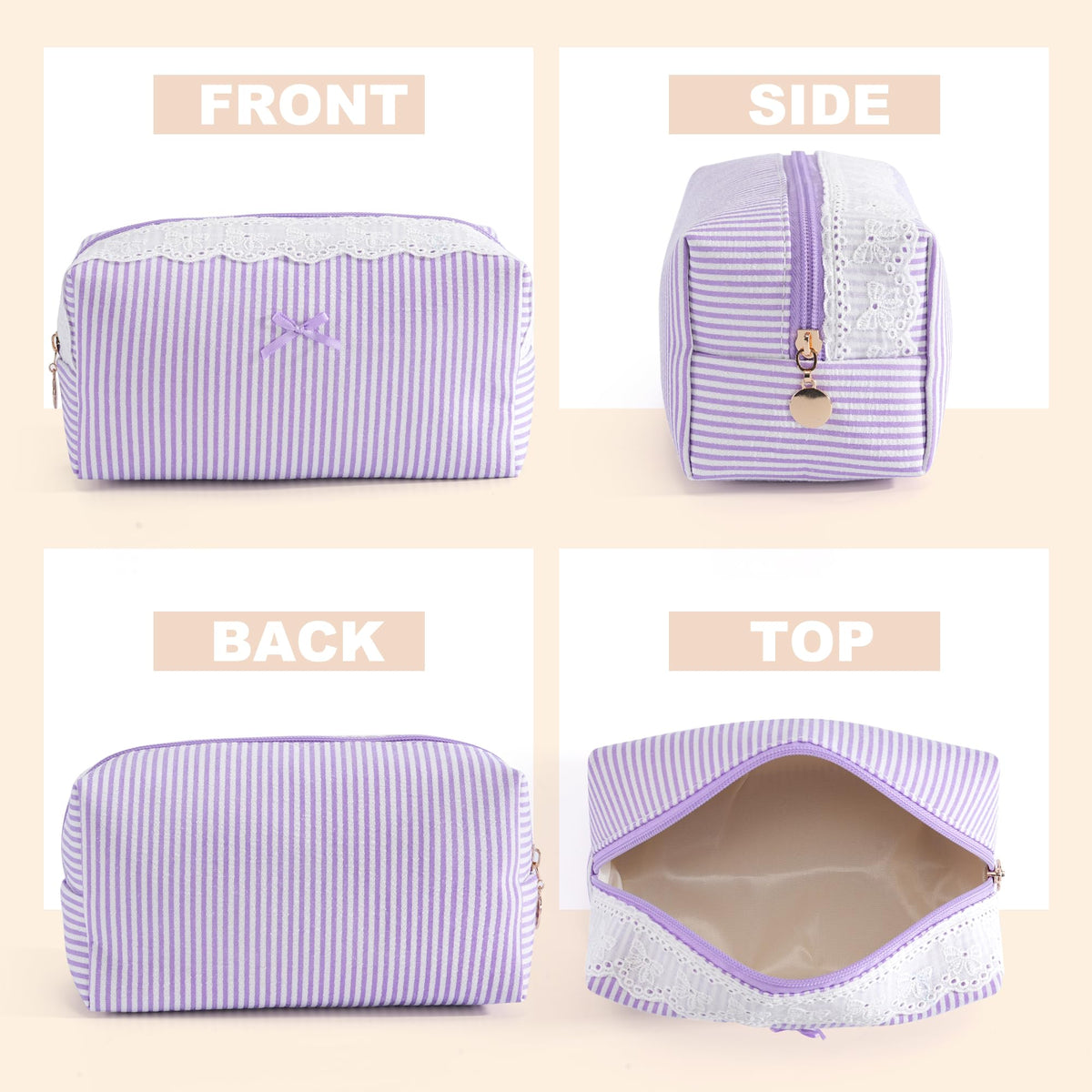 UUYUUY Makeup Bag with lace trim and bow accent
