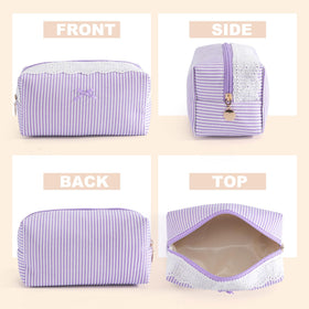 UUYUUY Makeup Bag with lace trim and bow accent