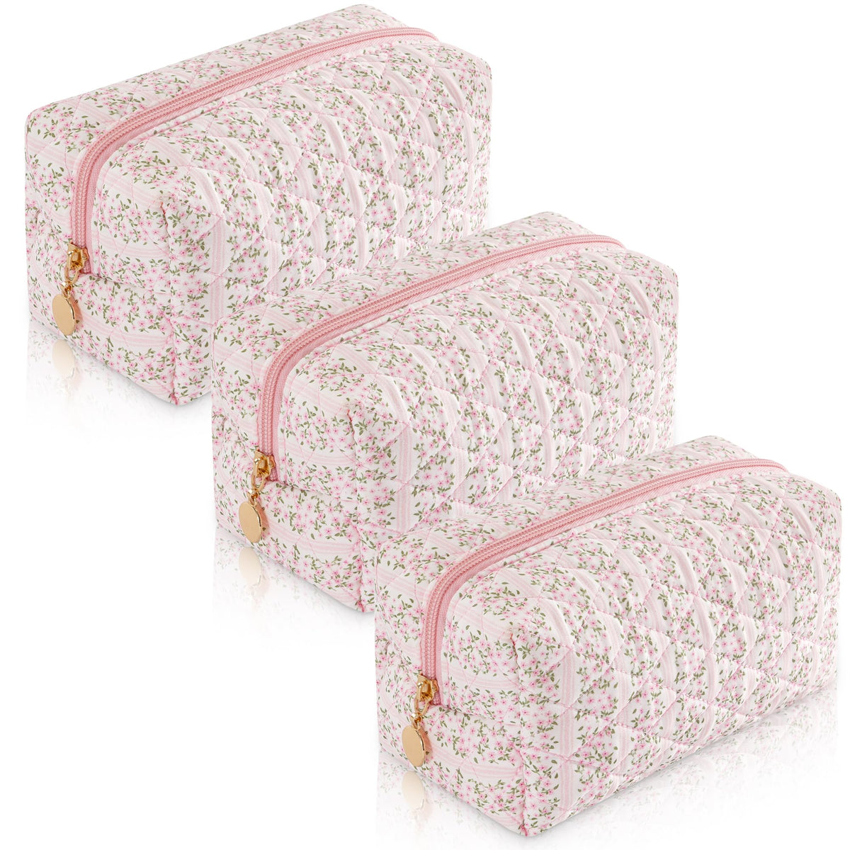 UUYUUY quilted cotton makeup bag in pastel pink with floral design