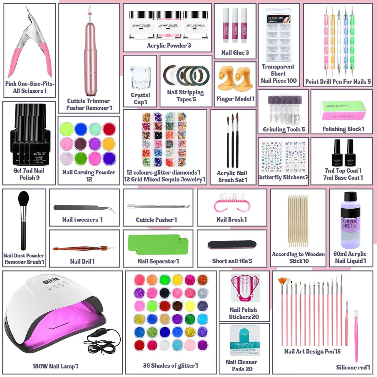 UV LED nail lamp included in Klemon Acrylic Nail Kit