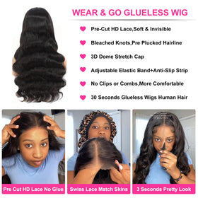 Uveous 20 Inch Glueless Wig Body Wave back view
