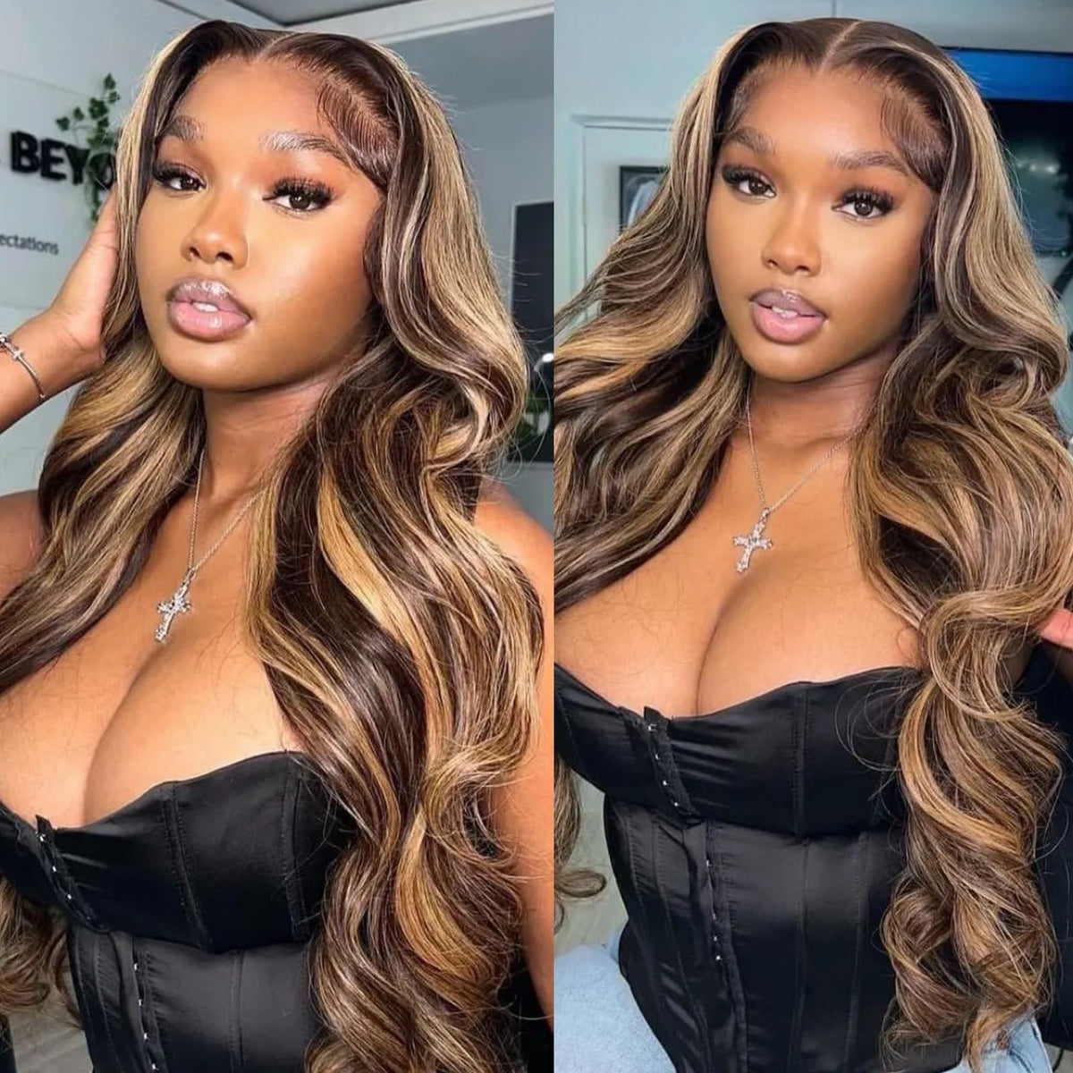 Uveous 20 Inch Highlight Ombre Lace Front Wig front view