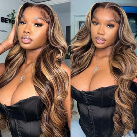 Uveous 20 Inch Highlight Ombre Lace Front Wig front view