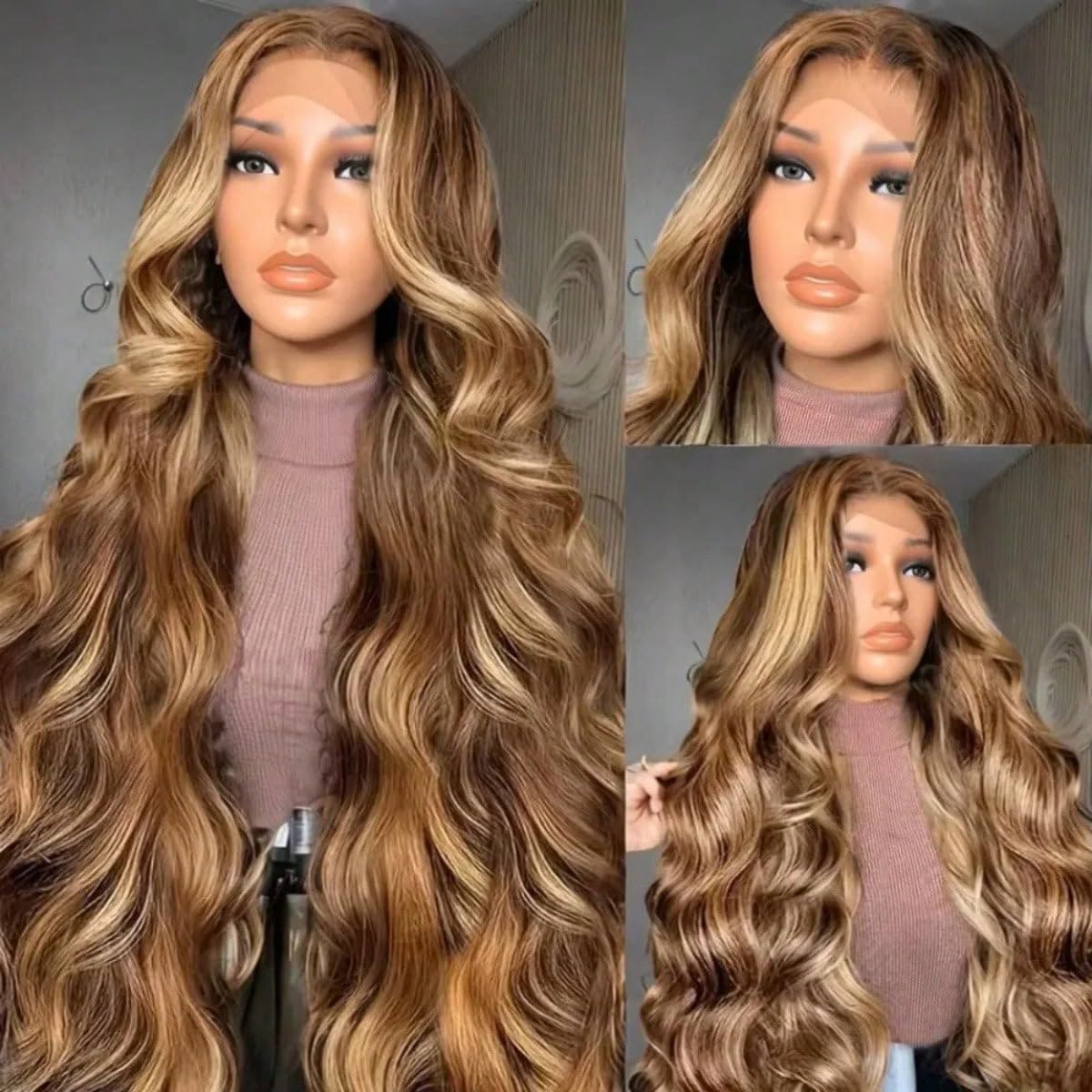 Uveous 20 Inch Highlight Ombre Lace Front Wig with accessories
