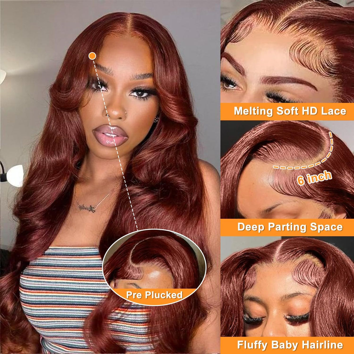 Uveous 24 Inch Reddish Brown Lace Front Wig back view