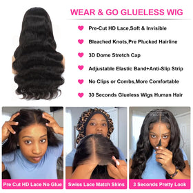 Uveous 28 Inch Glueless Wig Body Wave back view
