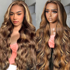 Uveous 28 Inch Ombre Lace Front Wig front view with body wave texture