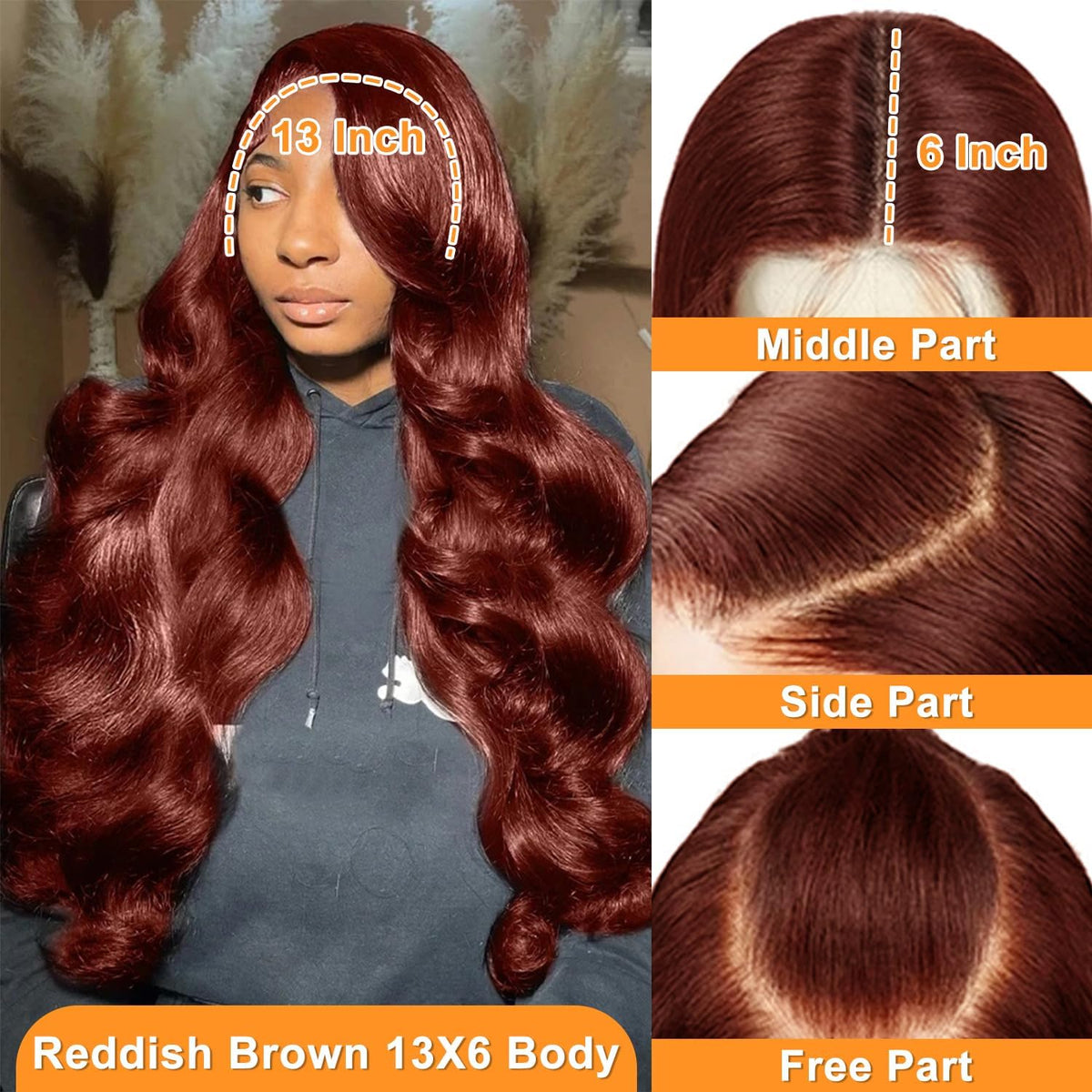 Uveous 30 Inch Reddish Brown Lace Front Wig side view