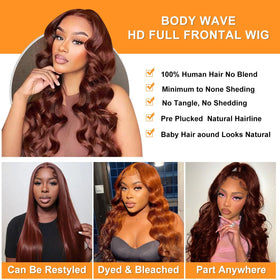 Uveous 30 Inch Reddish Brown Lace Front Wig styled in a ponytail