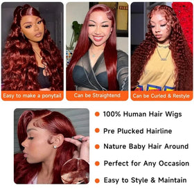 Uveous Reddish Brown Lace Front Wig 22 inch body wave adjustable straps
