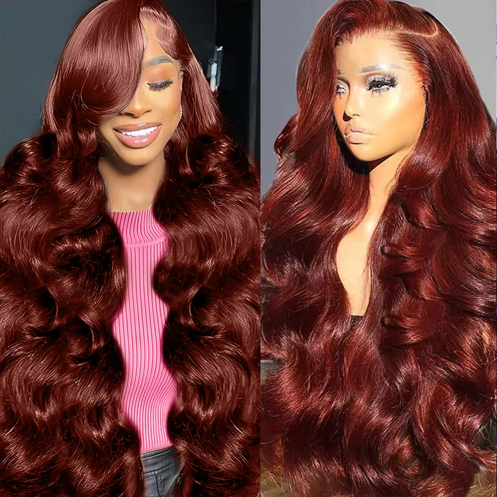 Uveous Reddish Brown Lace Front Wig 22 inch body wave front view
