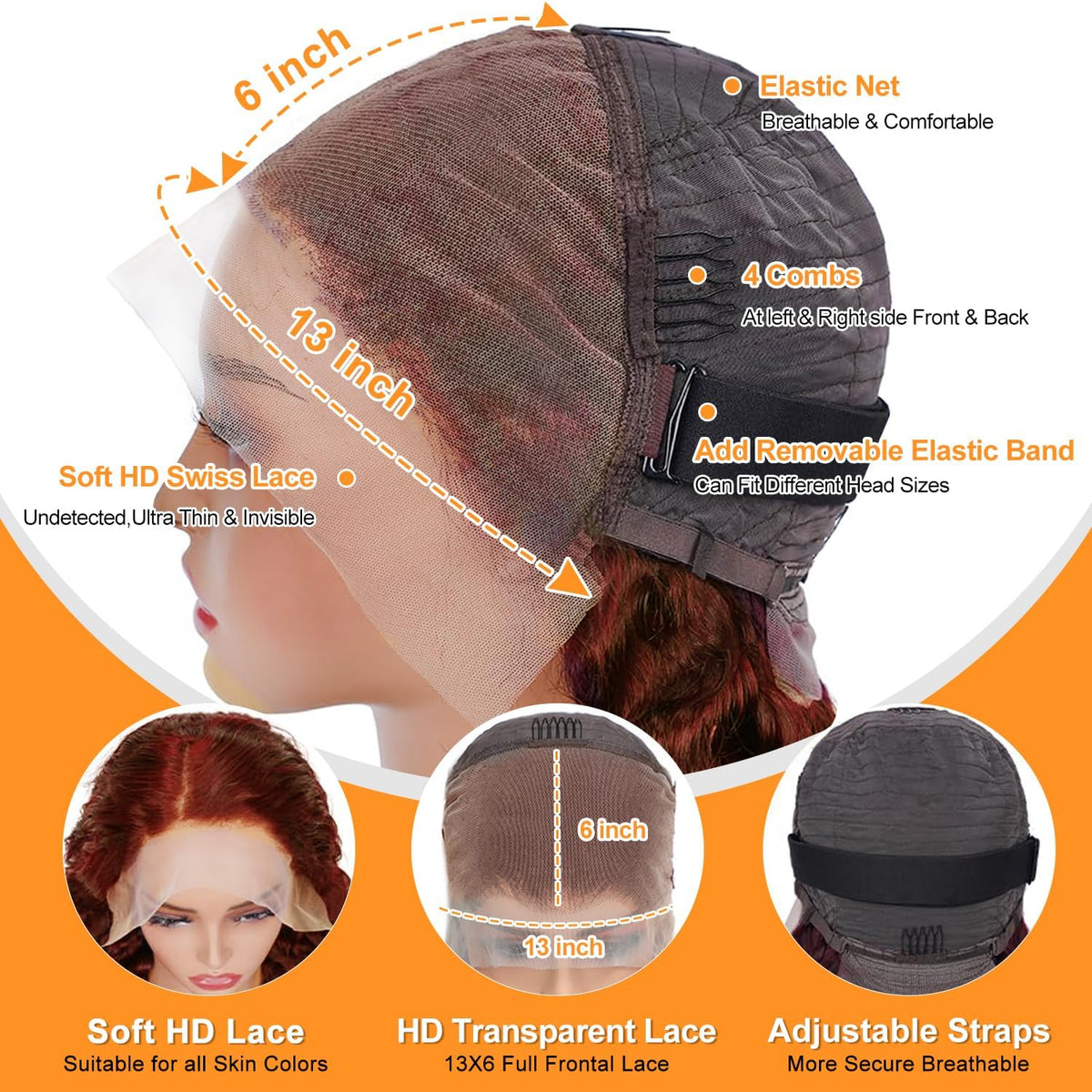 Uveous Reddish Brown Lace Front Wig back view