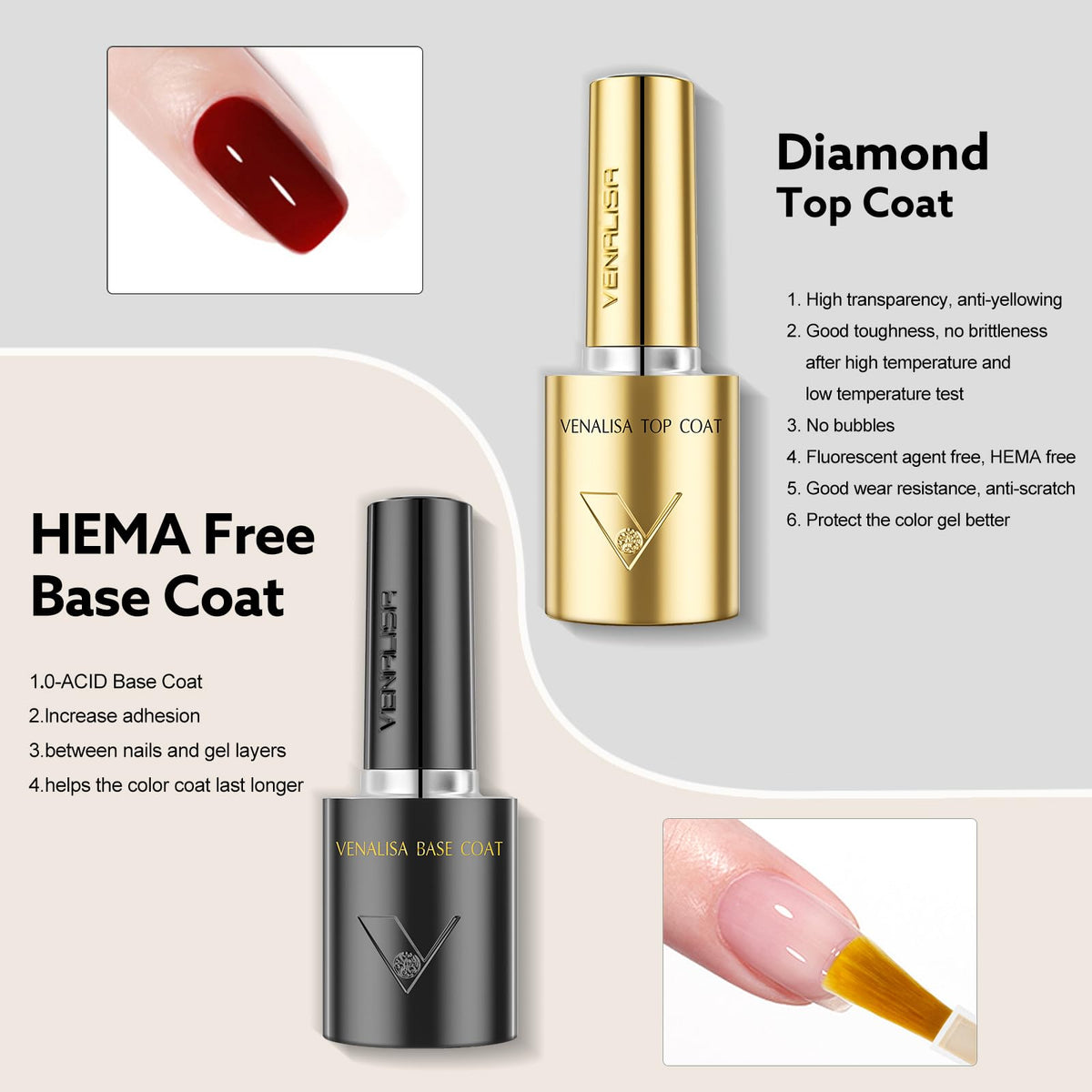 V VENALISA gel top coat bottle with glossy finish