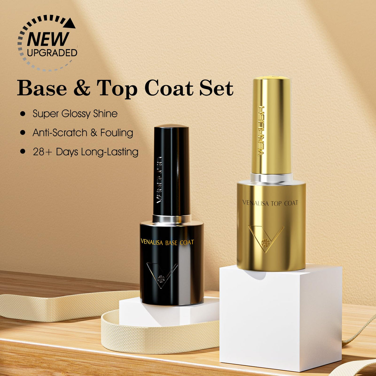 V VENALISA No Wipe Gel Top Coat and Base Coat Set with manicure setup