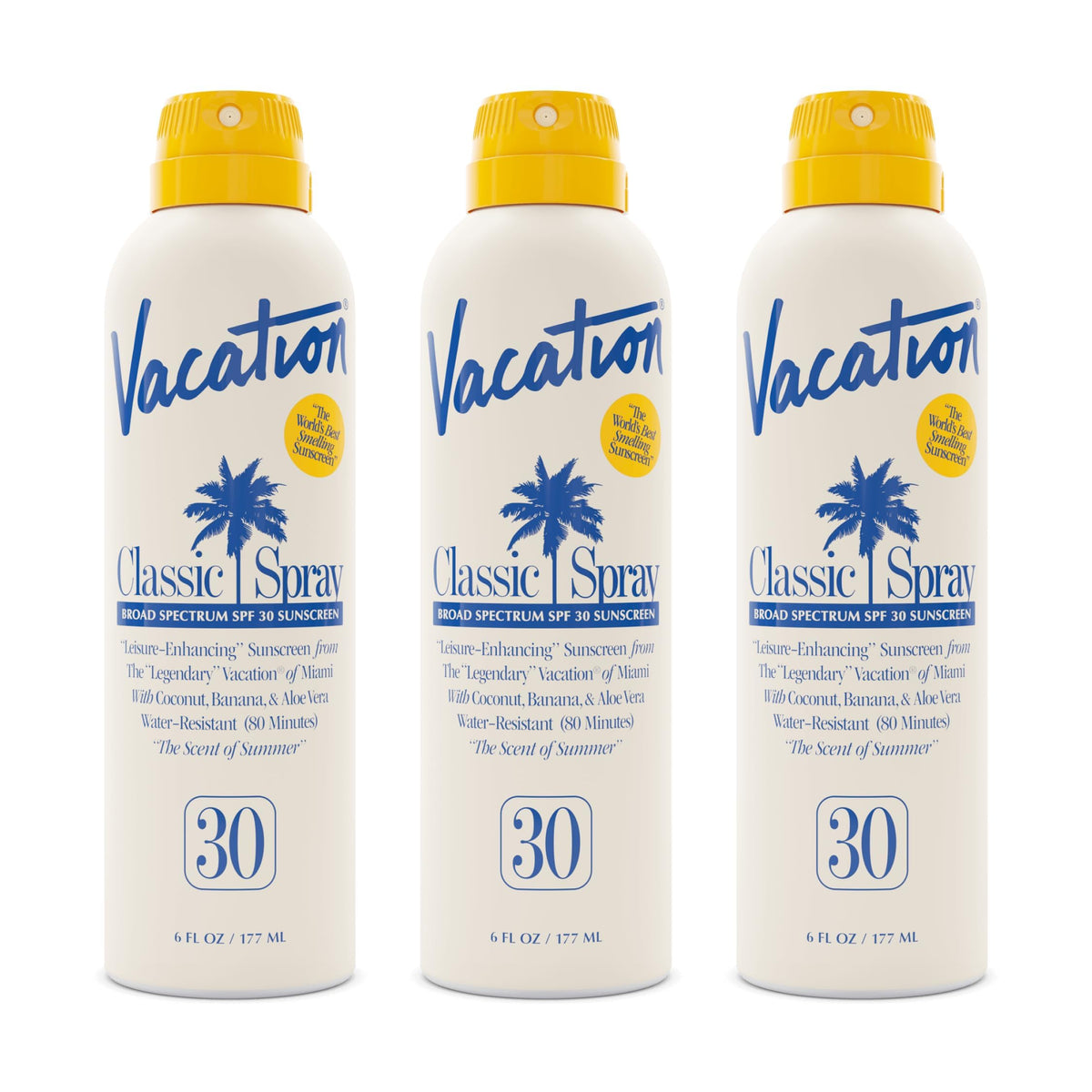 VACATION Classic SPF 30 Sunscreen Spray pack of 3, front view