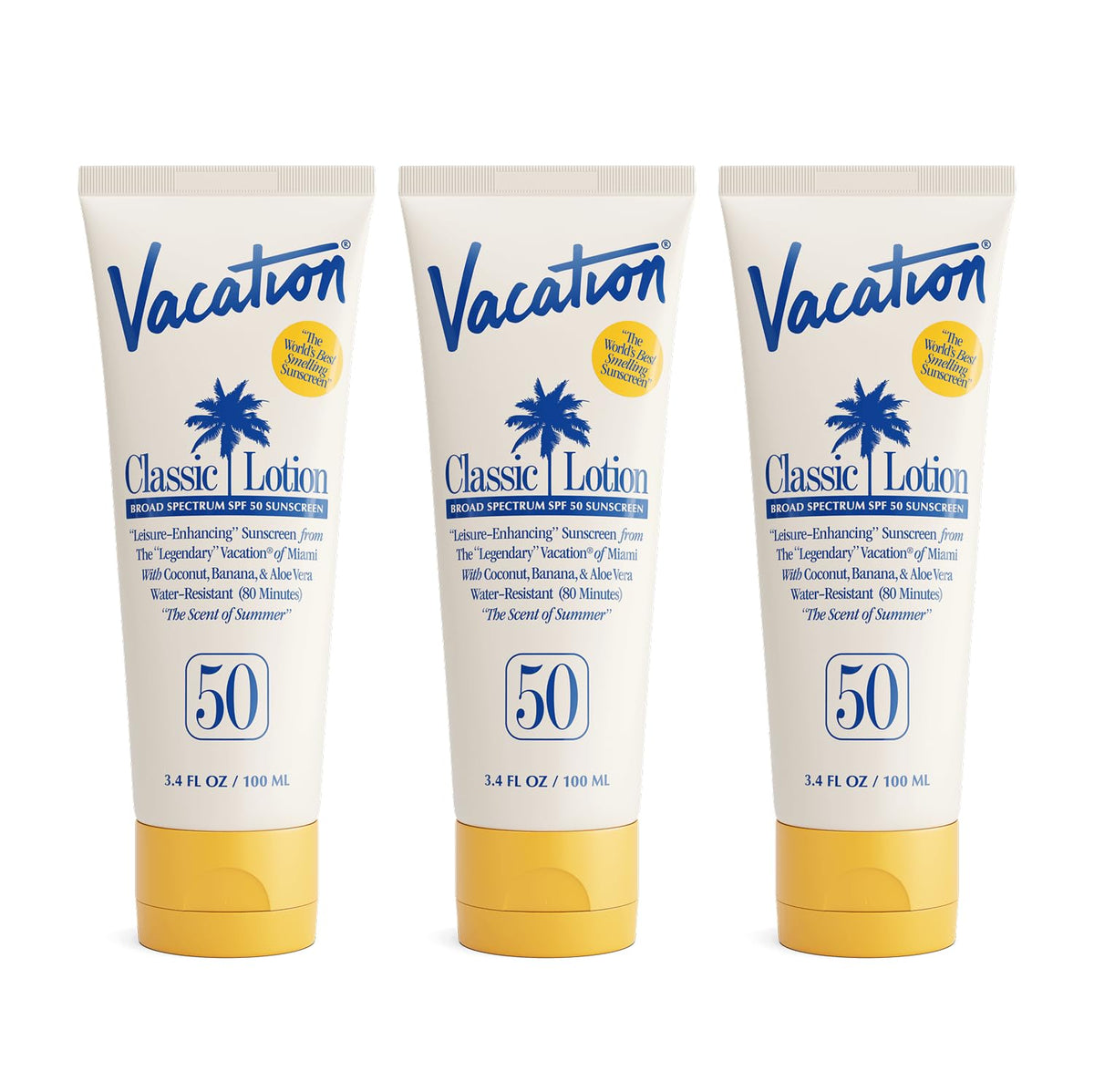 VACATION Classic SPF 50 Sunscreen Lotion front view, 3.4 fl oz