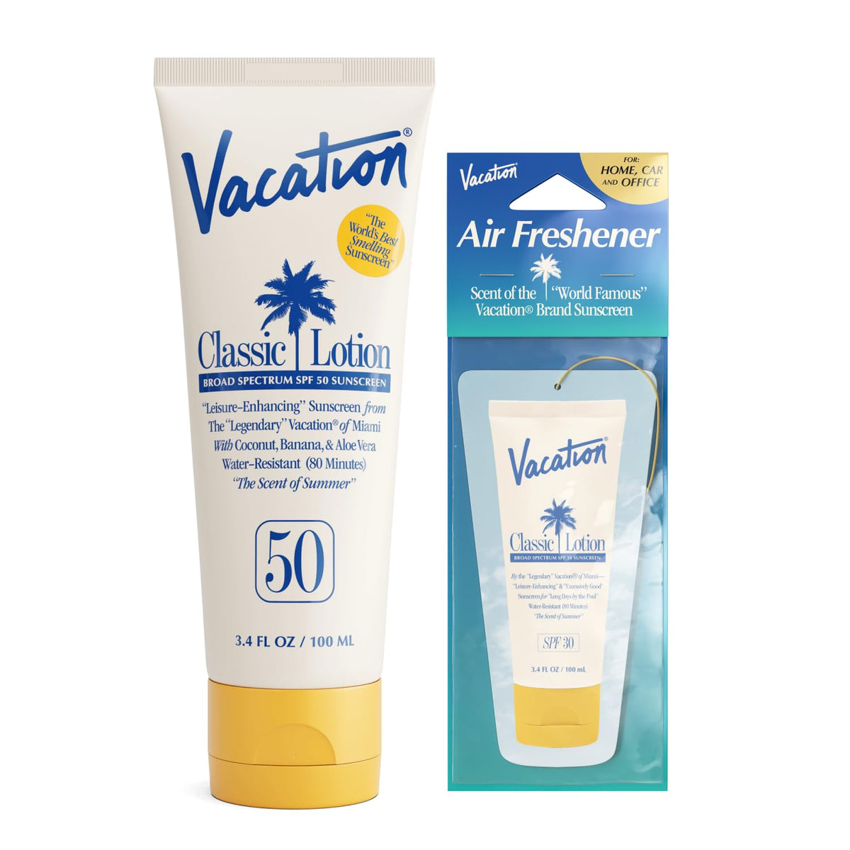 VACATION Classic SPF 50 Sunscreen Lotion front view with packaging