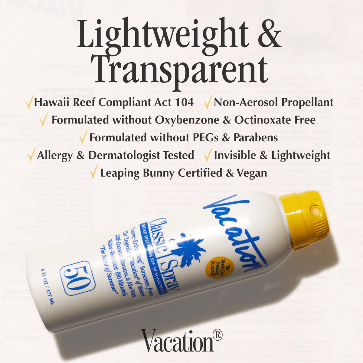 VACATION Classic SPF 50 Sunscreen Spray application demonstration