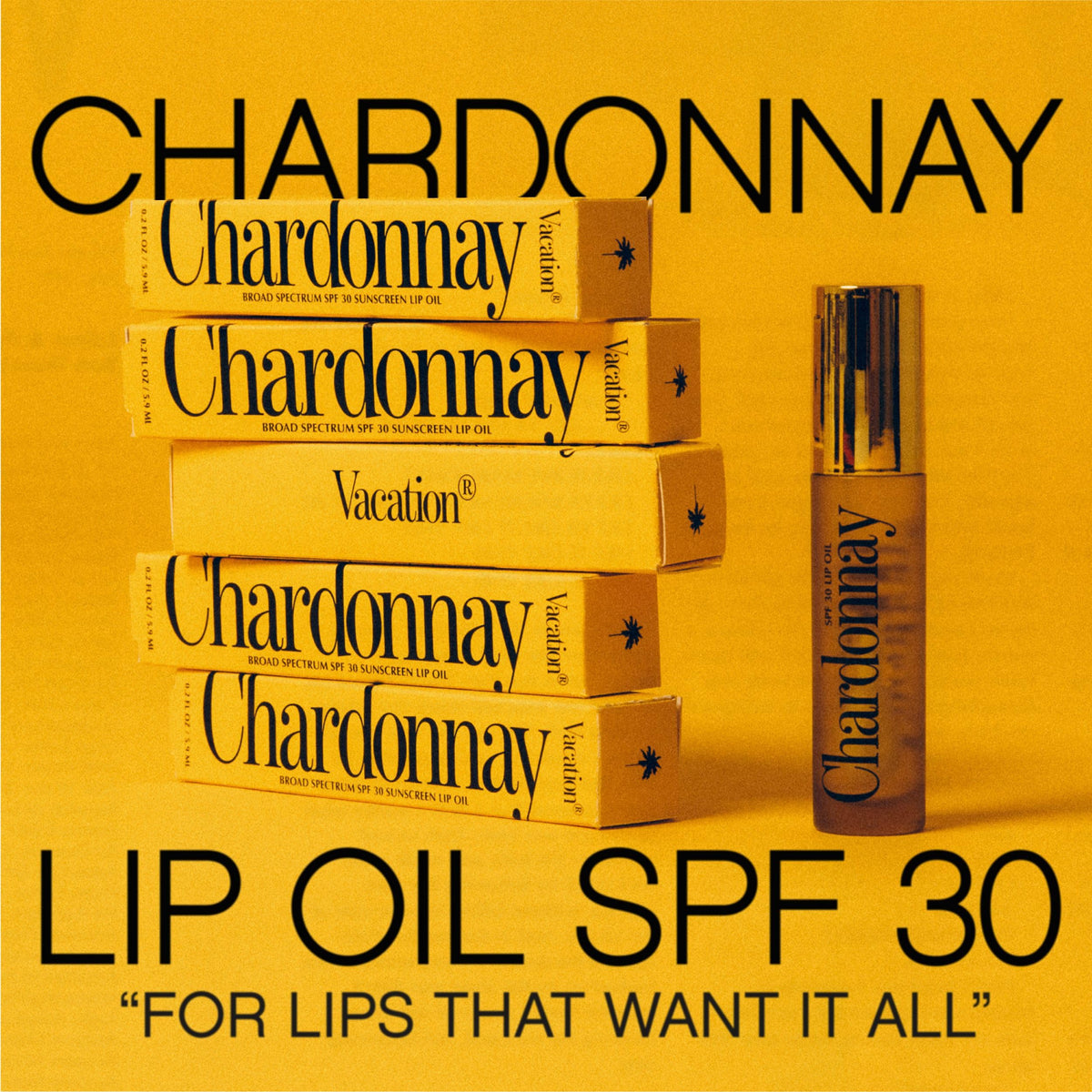 VACATION Lip Oil SPF 30 on a flat surface with packaging