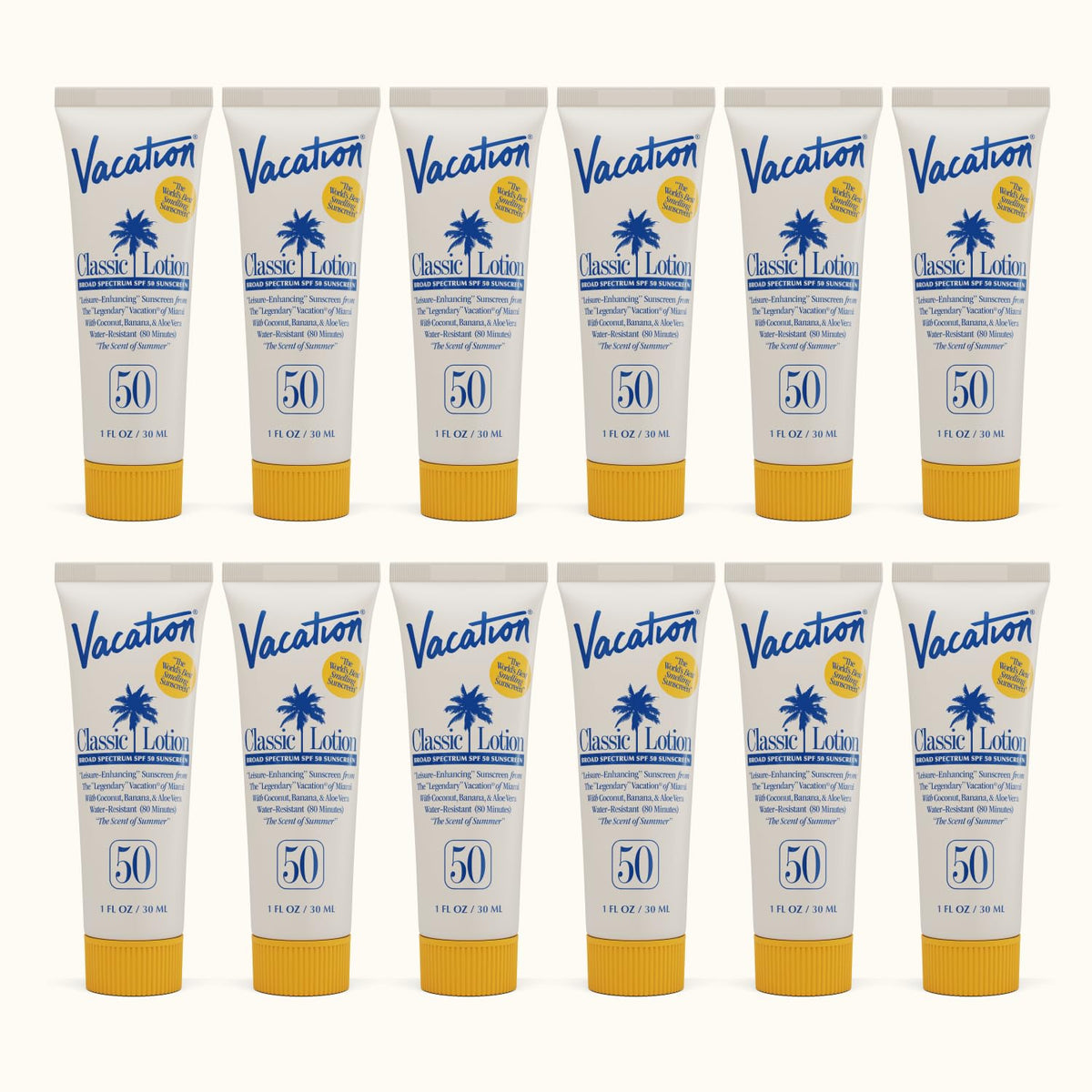 VACATION Mini Classic SPF 50 Sunscreen Lotion travel size pack of 12