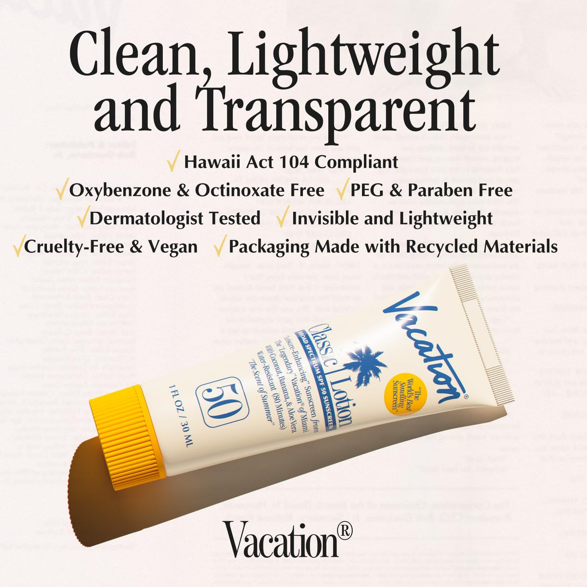 VACATION Mini Classic SPF 50 Sunscreen Lotion with coconut and banana scent