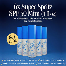 VACATION Mini Super Spritz SPF 50 Face Sunscreen Spray packaging