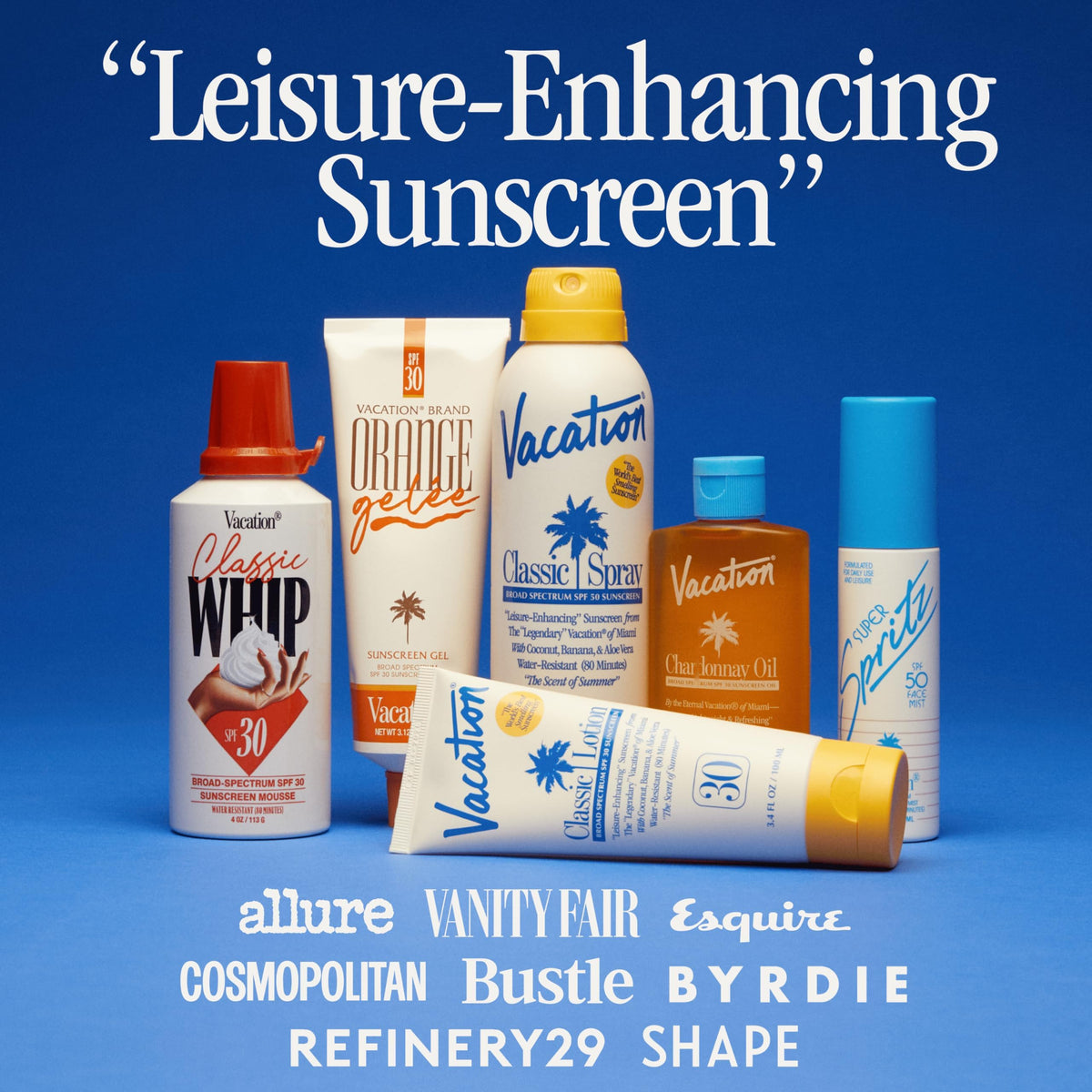 VACATION SPF 30 Sunscreen Spray packaging on a towel