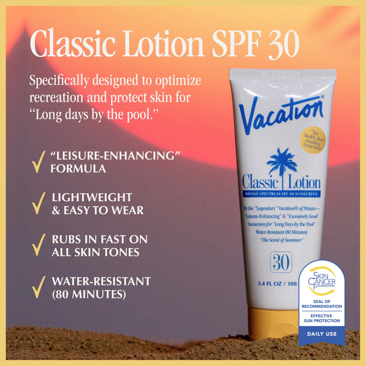 VACATION Sunscreen Lotion SPF 30 application on skin