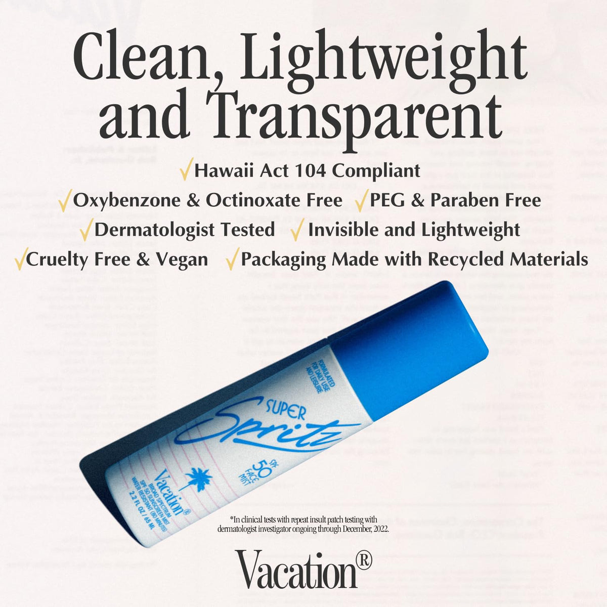 VACATION Super Spritz SPF 50 Face Sunscreen Spray mist demonstration