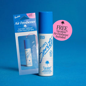 VACATION Super Spritz SPF 50 Face Sunscreen Spray with ingredients display