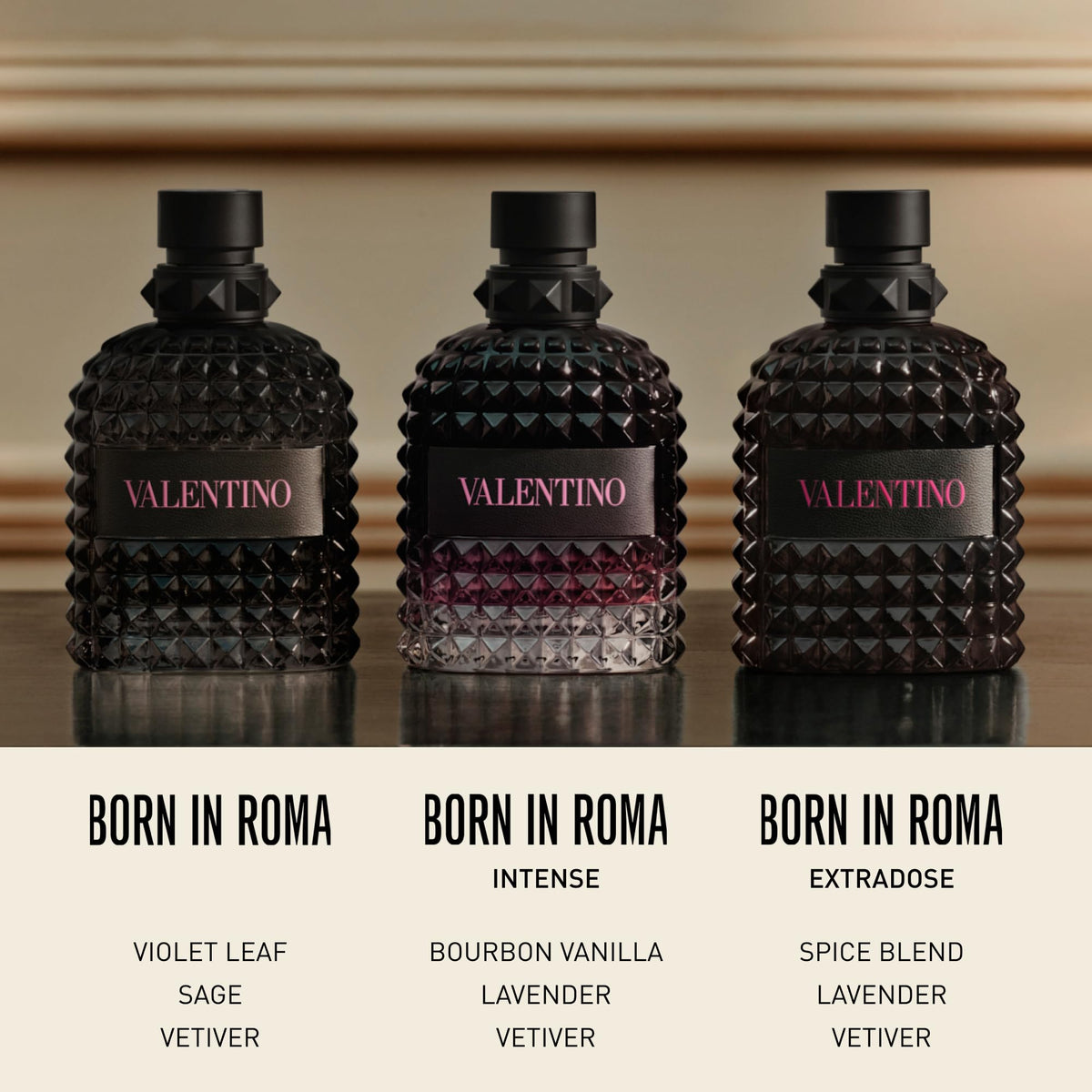 Valentino Uomo Born In Roma Intense bottle with background