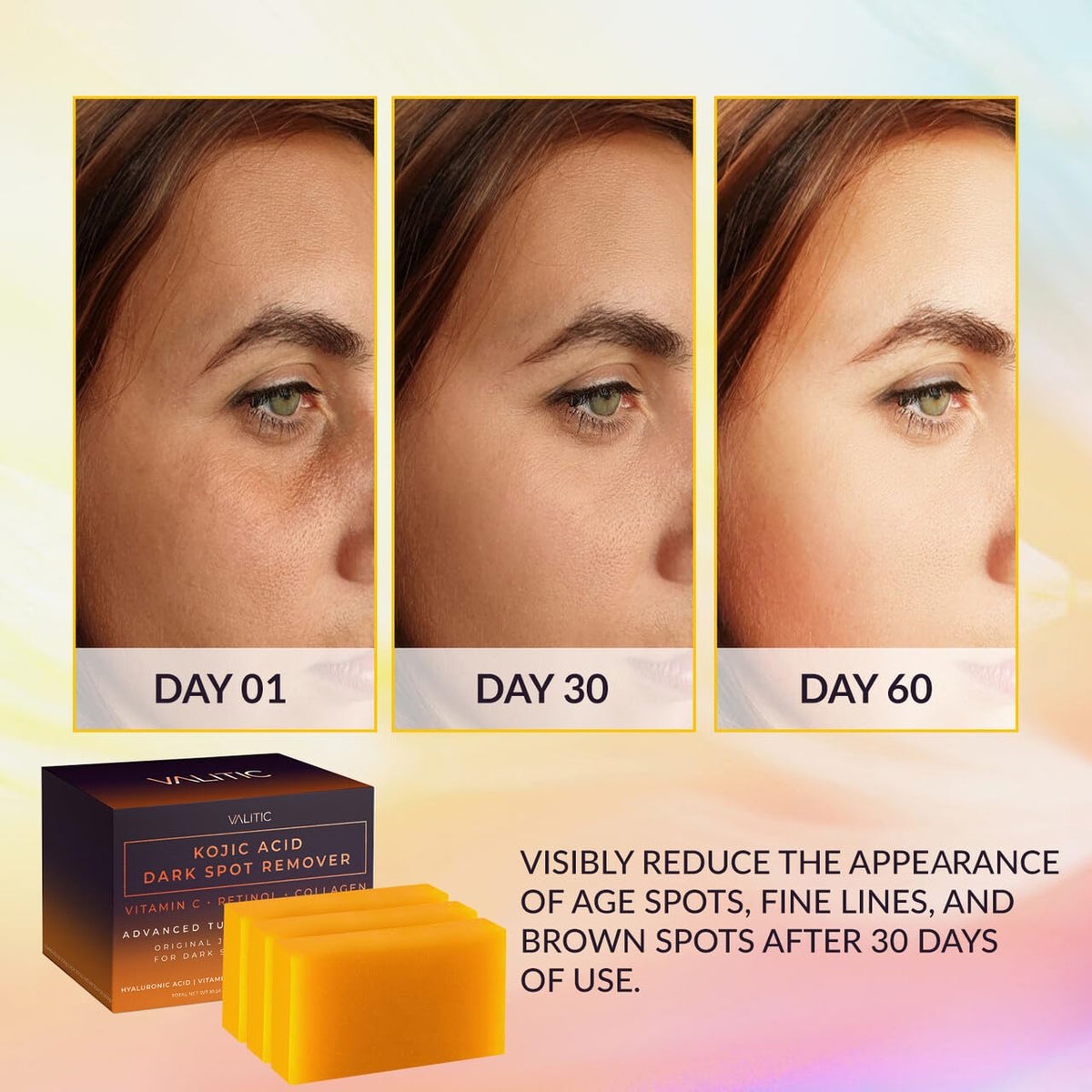 VALITIC Kojic Acid Soap Bars packaging with 3 bars