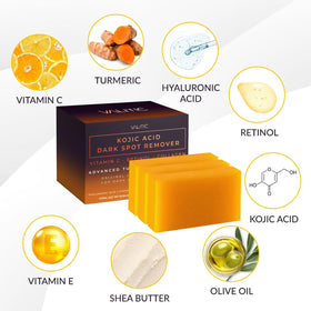 VALITIC Kojic Acid Soap Bars stacked on a countertop