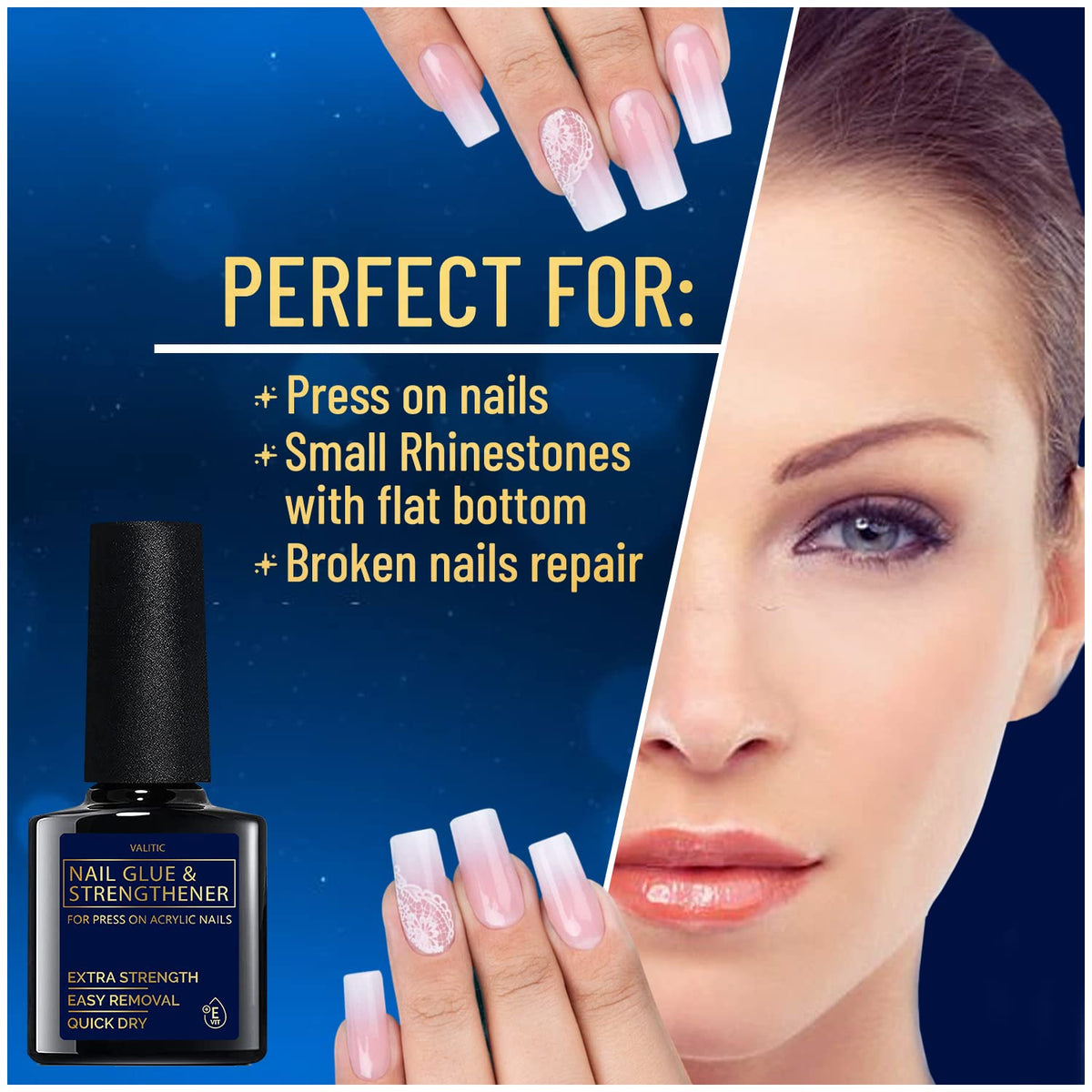 VALITIC Strong Nail Glue application on acrylic nails